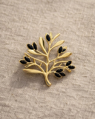 BROŠ CRNA MASLINA x gold plated