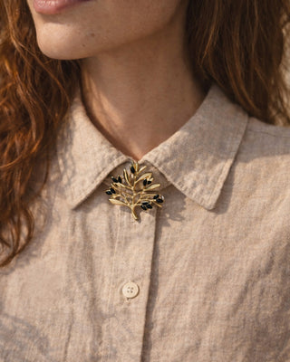 BROŠ CRNA MASLINA x gold plated